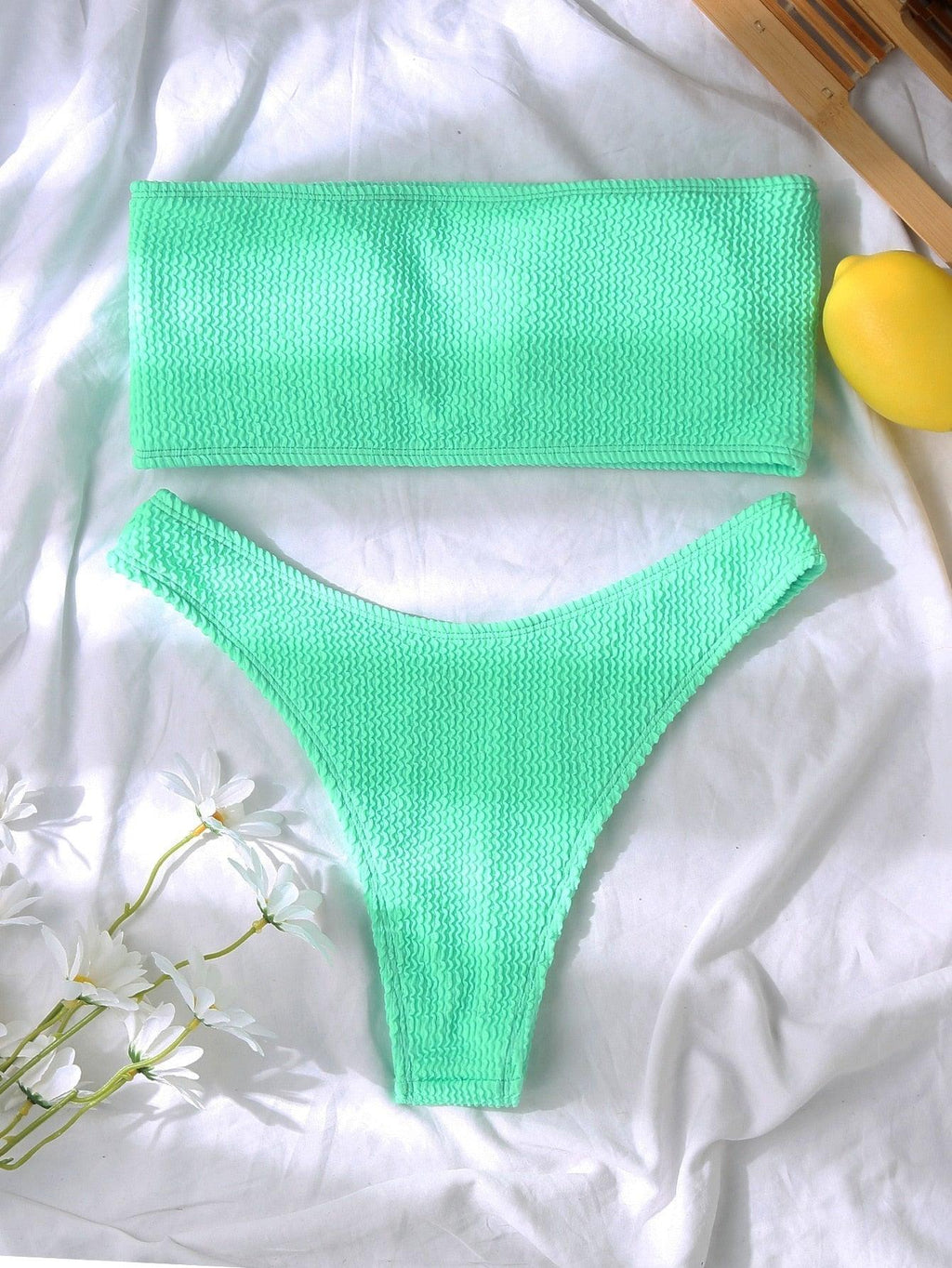 Bikinis Swimsuit Women Push Up Bikini Set  Female Swimwear Women's Strapless Solid Color 2 Pieces Bathing Suit Swimsuit Swimsuits Off Shoulder High Waist Bathing Suit High Cut Swimwear For Summer Stevvex