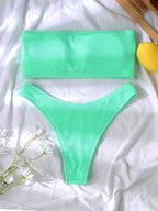 Bikinis Swimsuit Women Push Up Bikini Set  Female Swimwear Women's Strapless Solid Color 2 Pieces Bathing Suit Swimsuit Swimsuits Off Shoulder High Waist Bathing Suit High Cut Swimwear For Summer Stevvex