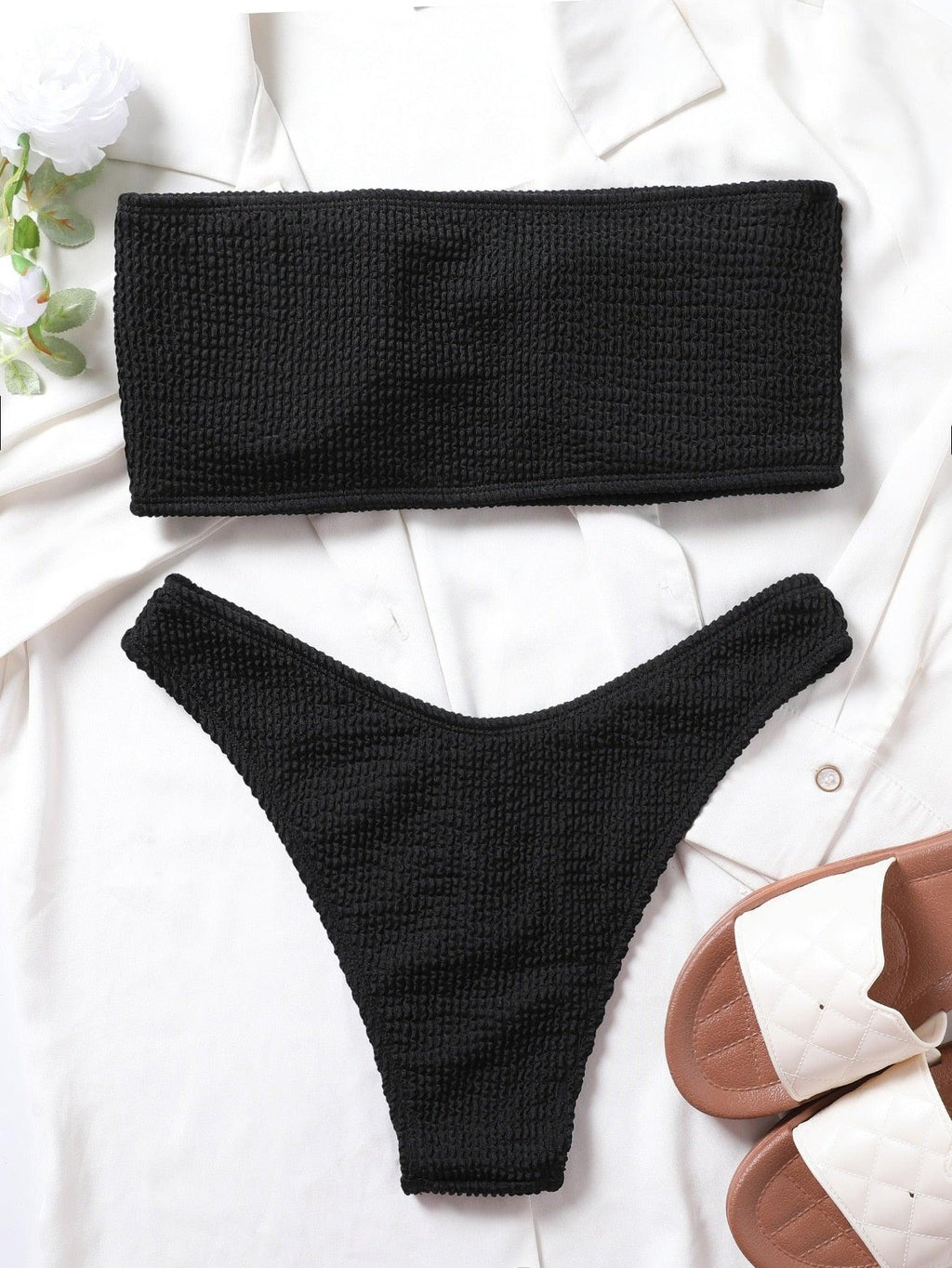 Bikinis Swimsuit Women Push Up Bikini Set  Female Swimwear Women's Strapless Solid Color 2 Pieces Bathing Suit Swimsuit Swimsuits Off Shoulder High Waist Bathing Suit High Cut Swimwear For Summer Stevvex