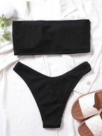 Bikinis Swimsuit Women Push Up Bikini Set  Female Swimwear Women's Strapless Solid Color 2 Pieces Bathing Suit Swimsuit Swimsuits Off Shoulder High Waist Bathing Suit High Cut Swimwear For Summer Stevvex