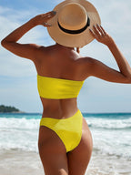 Bikinis Swimsuit Women Push Up Bikini Set  Female Swimwear Women's Strapless Solid Color 2 Pieces Bathing Suit Swimsuit Swimsuits Off Shoulder High Waist Bathing Suit High Cut Swimwear For Summer Stevvex