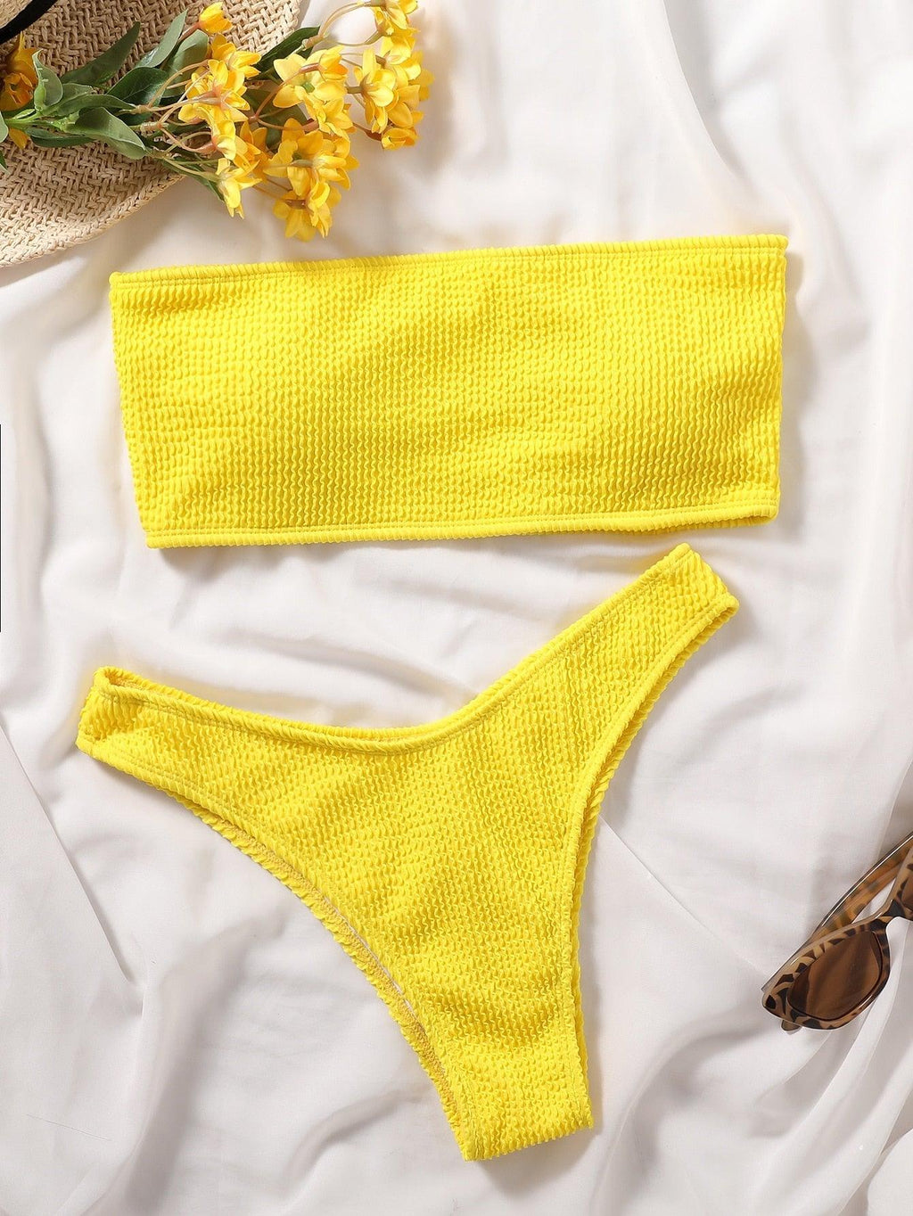 Bikinis Swimsuit Women Push Up Bikini Set  Female Swimwear Women's Strapless Solid Color 2 Pieces Bathing Suit Swimsuit Swimsuits Off Shoulder High Waist Bathing Suit High Cut Swimwear For Summer Stevvex