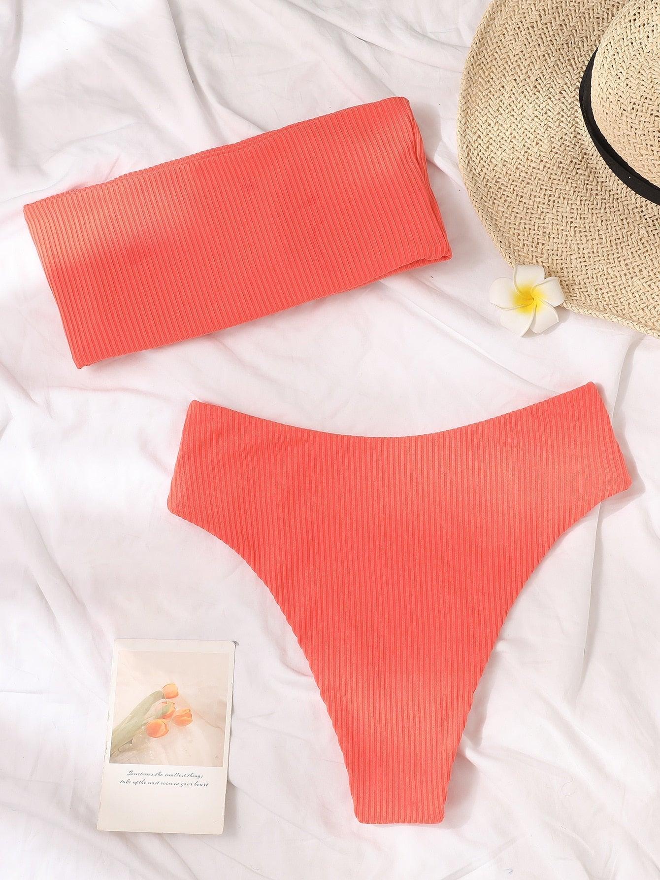 Bikinis Swimsuit Women Push Up Bikini Set  Female Swimwear Women's Strapless Solid Color 2 Pieces Bathing Suit Swimsuit Swimsuits Off Shoulder High Waist Bathing Suit High Cut Swimwear For Summer Stevvex