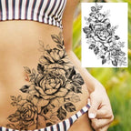 Realistic Big Flower Temporary Waterproof Sticker Tattoos For Body Painting Arm Legs Fake Black Rose Tattoos For Womens