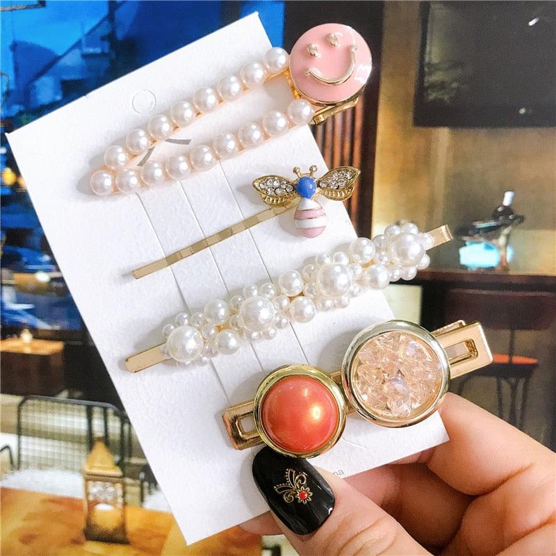4pcs/set Women Hair Accessories Jewelry Korean Simulation Pearl Barrette Love Hearts Hair Clips For Girls Pink Hairpins Wedding Hair Accessories for Brides and Bridesmaids Stevvex