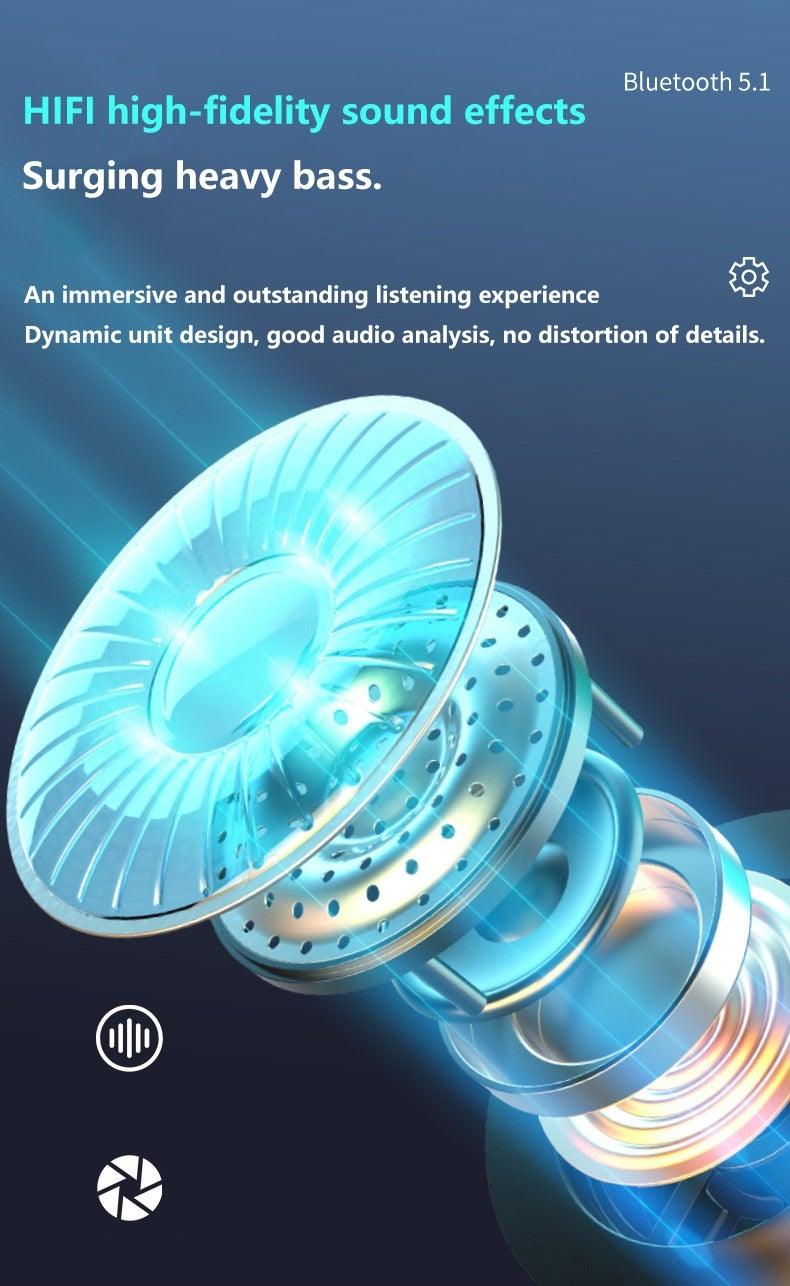 Bluetooth 5.1 Wireless Headphones  Waterproof Sports Workout Earphones With Microphone Bluetooth In Ear Headphones Wireless Headset Quality Deep Bass Soft Earmuffs  Light Weight Built-in Microphone Charging Box 3500mAh Stevvex