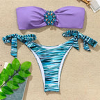 Shiny Rhinestone Strapless Bikini Female Women 2PCS Shiny Diamond Bikini Set Bra Swimsuit  Bathing Suit Swimsuit Women Swimwear Two-pieces Luxury Bikini Set Bather Bathing Suit Swimwear Stevvex