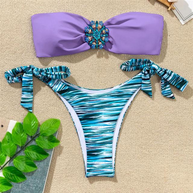Shiny Rhinestone Strapless Bikini Female Women 2PCS Shiny Diamond Bikini Set Bra Swimsuit  Bathing Suit Swimsuit Women Swimwear Two-pieces Luxury Bikini Set Bather Bathing Suit Swimwear Stevvex