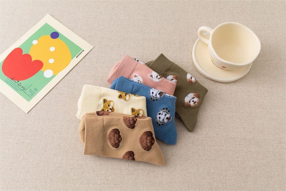 New Cute Cartoon Dog Middle Tube Socks Creative Female Socks Warm Socks Teddy Pomeranian Cotton Socks Stylish Unisex Short Ankle Socks For Men And Women Stevvex