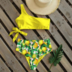 Bikinis Women New One Shoulder Swimwear High Waist Swimsuit Bandage Bathing Suits Beach Wear Female Lace Two Piece Swim Dress with Bikini Bottom Bathing Suits Stevvex