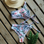 Bikinis Women New One Shoulder Swimwear High Waist Swimsuit Bandage Bathing Suits Beach Wear Female Lace Two Piece Swim Dress with Bikini Bottom Bathing Suits Stevvex