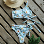 Bikinis Women New One Shoulder Swimwear High Waist Swimsuit Bandage Bathing Suits Beach Wear Female Lace Two Piece Swim Dress with Bikini Bottom Bathing Suits Stevvex