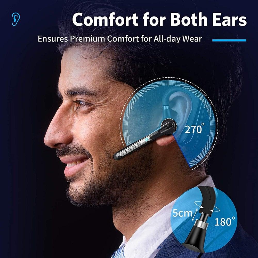 Comfortable Bluetooth Earpiece Wireless Earphone Bluetooth 5.0 Handsfree Earpiece Noise Cancelling HiFi Headset With Dual HD Mic For All Smart Phones Ear Wireless Bluetooth Sport Lightweight Headphones With Case Standby Time For Business Workout Driving Stevvex