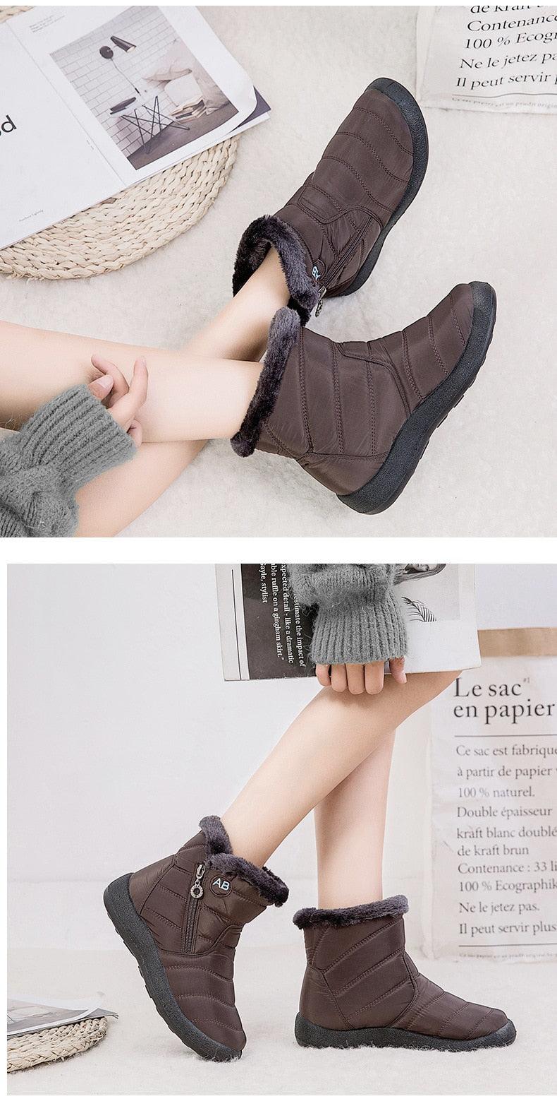 Women Snow Boots Warm Short Fur Plush Winter Ankle Boots Zip Comfort Warm Shoes Anti-Slip Fur Lined Ankle Short Boots Waterproof Slip On Outdoor Lightweight Shoes Stevvex