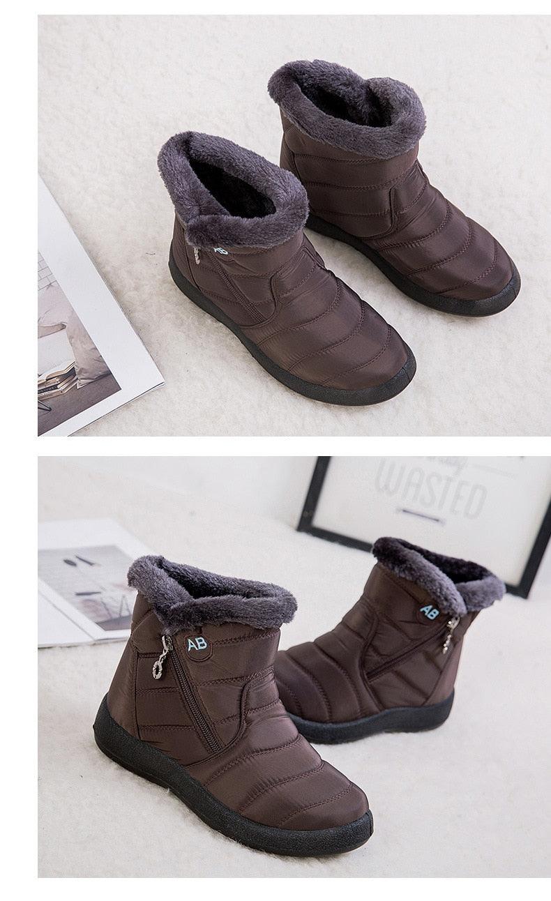 Women Snow Boots Warm Short Fur Plush Winter Ankle Boots Zip Comfort Warm Shoes Anti-Slip Fur Lined Ankle Short Boots Waterproof Slip On Outdoor Lightweight Shoes Stevvex