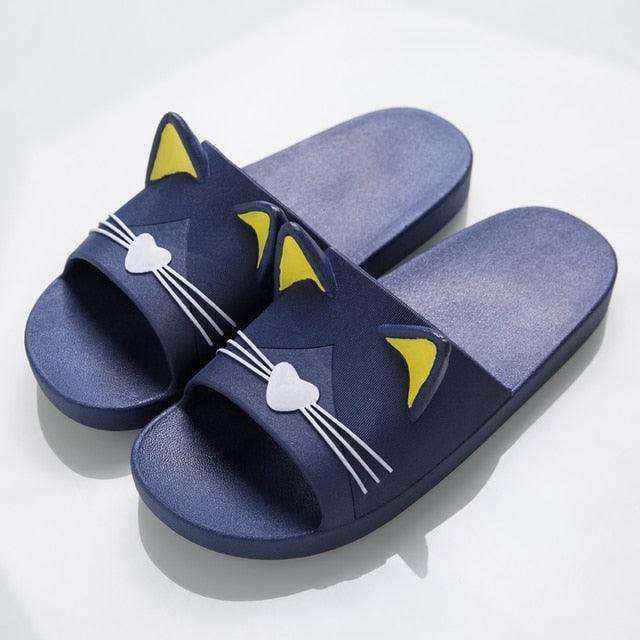 Women Men Summer Slippers Slide Sandals Beach Flip Flops Cats Thick Bottom Couple Boys Girls Comfort Shoes Fashion Outdoor Slides Beach Pool Gym House Slipper Stevvex