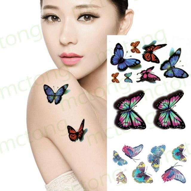 3D Butterfly Waterproof Temporary Tattoo Sticker Snake Flowers Elegant Small Popular Tattoo For Womens Mens Stevvex