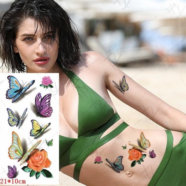 3D Butterfly Waterproof Temporary Tattoo Sticker Snake Flowers Elegant Small Popular Tattoo For Womens Mens Stevvex