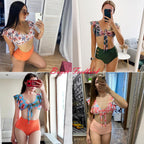 High Waist Bikini Ruffle Swimwear Women Print Swimsuit Push Up Bikinis Plus Size Bathing Suits Floral Beach Wear Bikini Swimsuits for Teen Girls Stevvex
