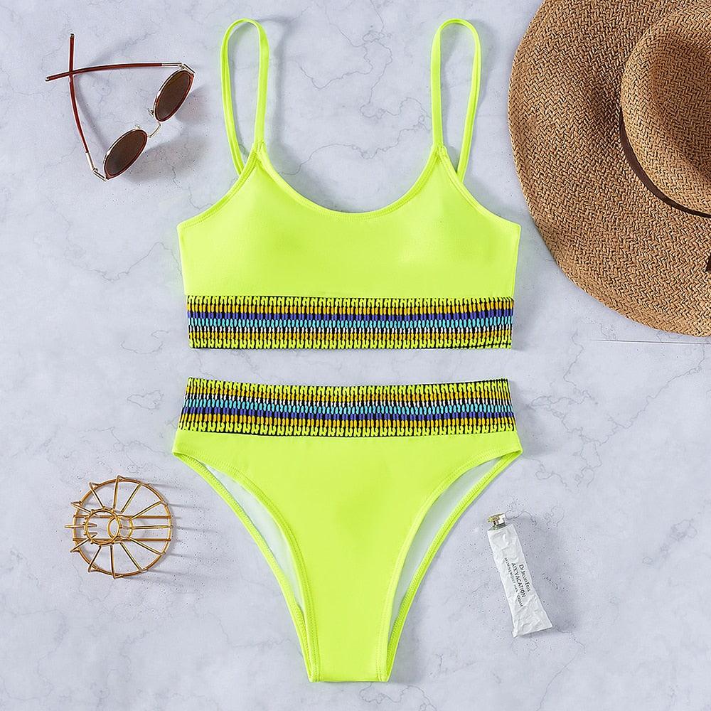 Swimwear Women Ribbed Bathing Suit Female Push Up Bikini Set Women's Bathing Suit Lace up Bikini Ribbed Two Piece Swimsuit Beachwear High Waist Bikini Women's Swimsuit Stevvex