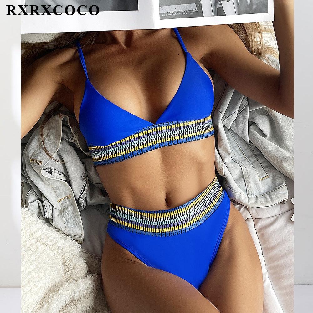 Swimwear Women Ribbed Bathing Suit Female Push Up Bikini Set Women's Bathing Suit Lace up Bikini Ribbed Two Piece Swimsuit Beachwear High Waist Bikini Women's Swimsuit Stevvex