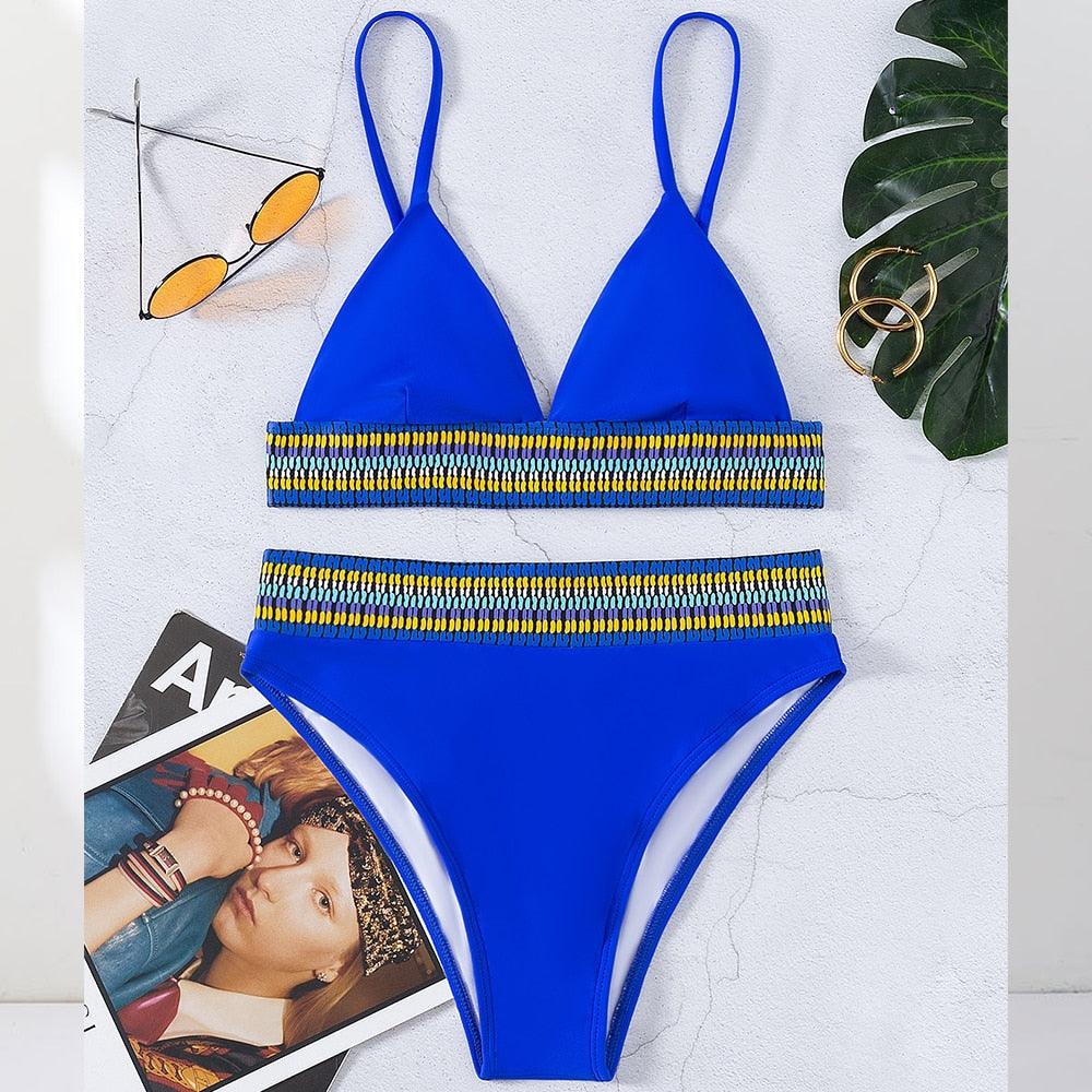 Swimwear Women Ribbed Bathing Suit Female Push Up Bikini Set Women's Bathing Suit Lace up Bikini Ribbed Two Piece Swimsuit Beachwear High Waist Bikini Women's Swimsuit Stevvex