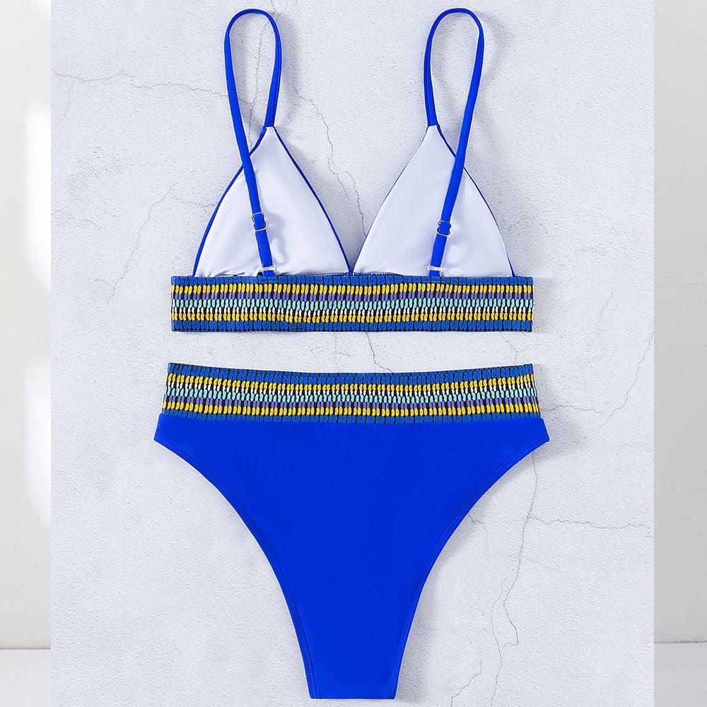 Swimwear Women Ribbed Bathing Suit Female Push Up Bikini Set Women's Bathing Suit Lace up Bikini Ribbed Two Piece Swimsuit Beachwear High Waist Bikini Women's Swimsuit Stevvex