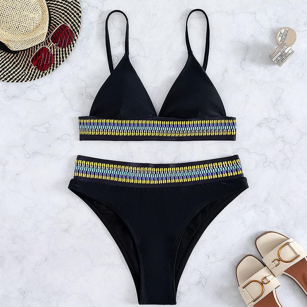 Swimwear Women Ribbed Bathing Suit Female Push Up Bikini Set Women's Bathing Suit Lace up Bikini Ribbed Two Piece Swimsuit Beachwear High Waist Bikini Women's Swimsuit Stevvex