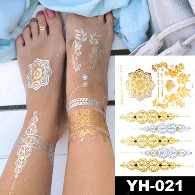 New Waterproof Temporary Tattoo Sticker Golden Silver Flower Jewelry Flash Fashion Different Design Tattoos For Womens Stevvex