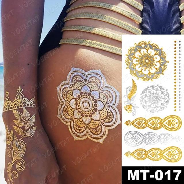 New Waterproof Temporary Tattoo Sticker Golden Silver Flower Jewelry Flash Fashion Different Design Tattoos For Womens Stevvex