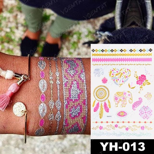 New Waterproof Temporary Tattoo Sticker Golden Silver Flower Jewelry Flash Fashion Different Design Tattoos For Womens Stevvex