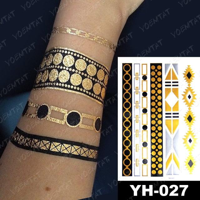 New Waterproof Temporary Tattoo Sticker Golden Silver Flower Jewelry Flash Fashion Different Design Tattoos For Womens Stevvex