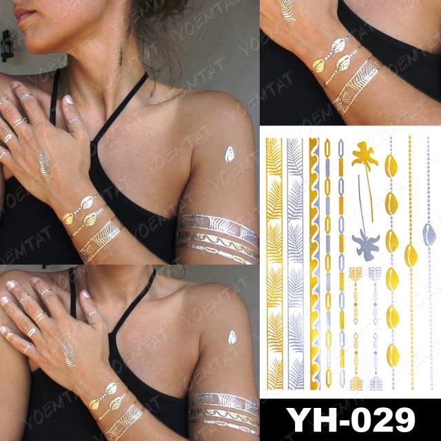 New Waterproof Temporary Tattoo Sticker Golden Silver Flower Jewelry Flash Fashion Different Design Tattoos For Womens Stevvex