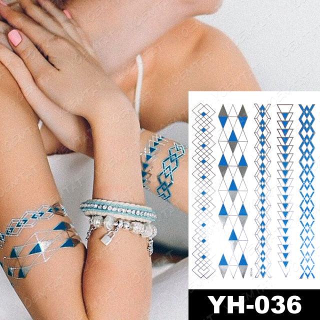 New Waterproof Temporary Tattoo Sticker Golden Silver Flower Jewelry Flash Fashion Different Design Tattoos For Womens Stevvex