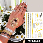 New Waterproof Temporary Tattoo Sticker Golden Silver Flower Jewelry Flash Fashion Different Design Tattoos For Womens Stevvex