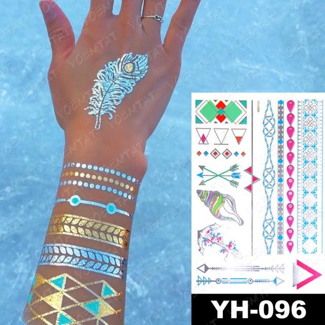 New Waterproof Temporary Tattoo Sticker Golden Silver Flower Jewelry Flash Fashion Different Design Tattoos For Womens Stevvex