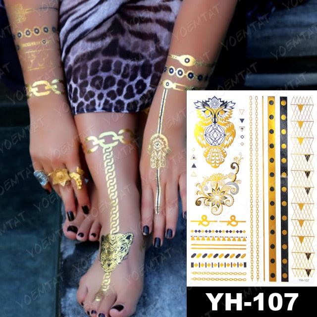 New Waterproof Temporary Tattoo Sticker Golden Silver Flower Jewelry Flash Fashion Different Design Tattoos For Womens Stevvex