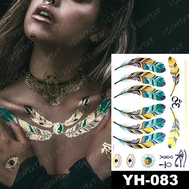 New Waterproof Temporary Tattoo Sticker Golden Silver Flower Jewelry Flash Fashion Different Design Tattoos For Womens Stevvex