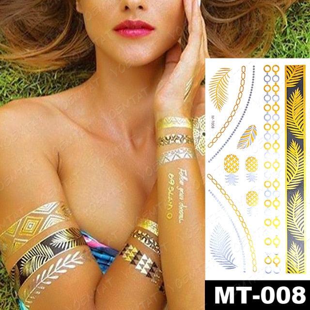 New Waterproof Temporary Tattoo Sticker Golden Silver Flower Jewelry Flash Fashion Different Design Tattoos For Womens Stevvex
