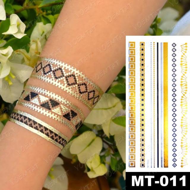 New Waterproof Temporary Tattoo Sticker Golden Silver Flower Jewelry Flash Fashion Different Design Tattoos For Womens Stevvex