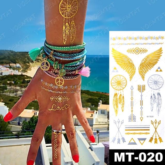 New Waterproof Temporary Tattoo Sticker Golden Silver Flower Jewelry Flash Fashion Different Design Tattoos For Womens Stevvex