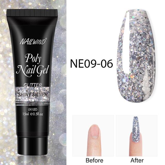New Poly Nail Polish Gel Extension Glitter Gel Nails Manicure Design UV Reflective Diamond Shine Stevvex