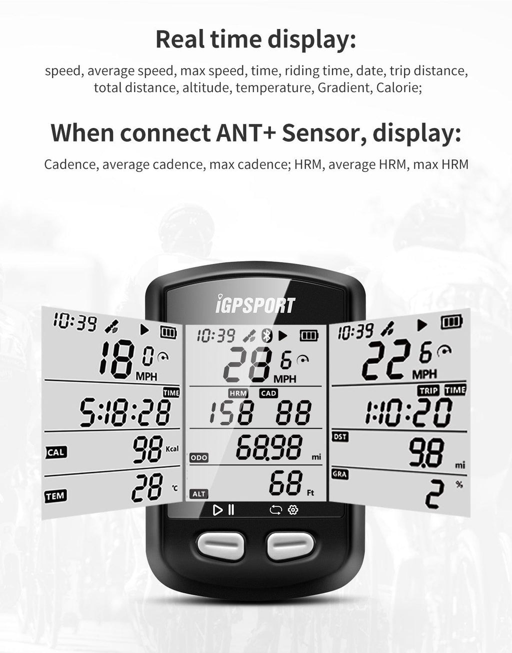 Bike Wireless Stopwatch GPS Bicycle Computer IPX6 Waterproof Cycling Speedometer With ANT+ Bluetooth Bike Speedometer and Odometer Rechargeable Cycling Computer MTB Tracker With LCD Automatic Backlight Display Stevvex