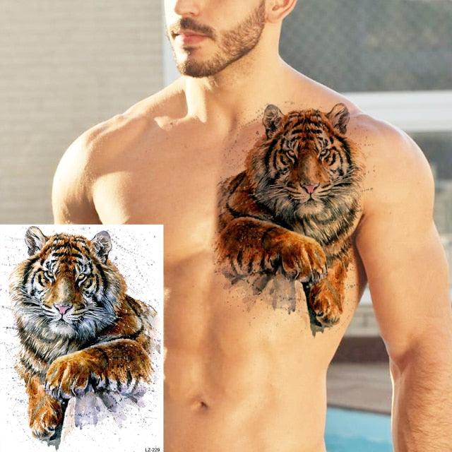 Big Black Tiger Tattoos Waterproof Leopard Tatoos Large Monster Body Arm Legs Tattoo Cool Tiger Face Temporary Tattoos For Women Men Stevvex