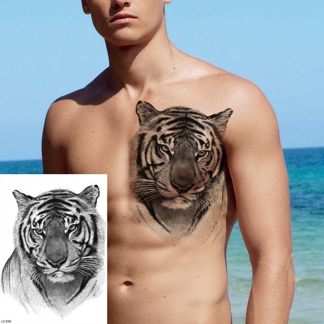 Big Black Tiger Tattoos Waterproof Leopard Tatoos Large Monster Body Arm Legs Tattoo Cool Tiger Face Temporary Tattoos For Women Men Stevvex