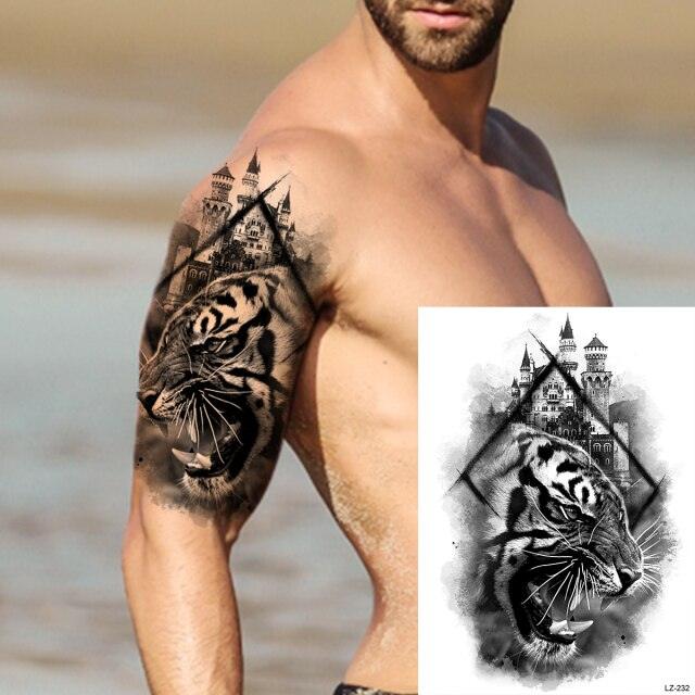 Big Black Tiger Tattoos Waterproof Leopard Tatoos Large Monster Body Arm Legs Tattoo Cool Tiger Face Temporary Tattoos For Women Men Stevvex