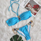 Luxury Purple Halter Crystal Diamond Bikini Female Swimsuit Women Swimwear Rhinestone Bikini Set Bathing Suit Women's Swimwear Rhinestone Halter Low Waist Tie Side Bikini Set 2 Pieces Crystal Diamond Swimsuit Stevvex