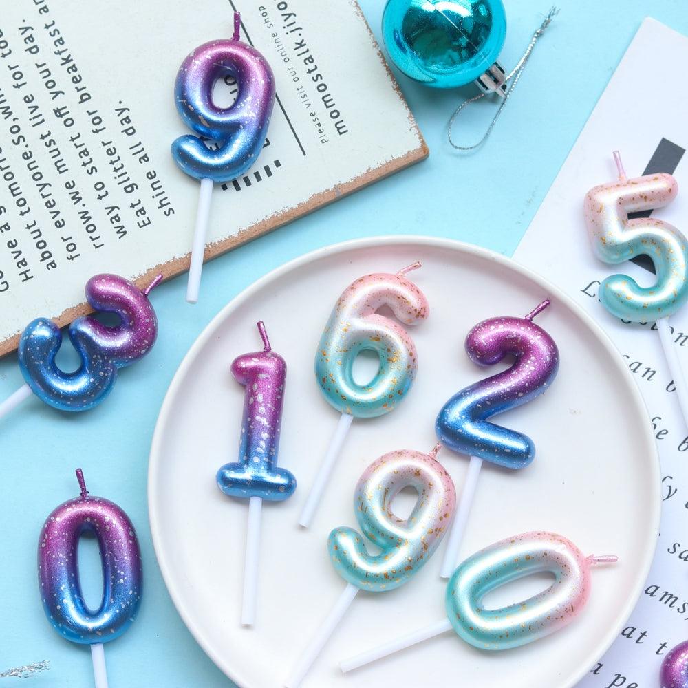 1pcs Starry Sky Candles Birthday Cake Decoration Gradient Party Cake Decor Candles Happy Birthday Number Candles for Cake Topper Decoration for Party Stevvex