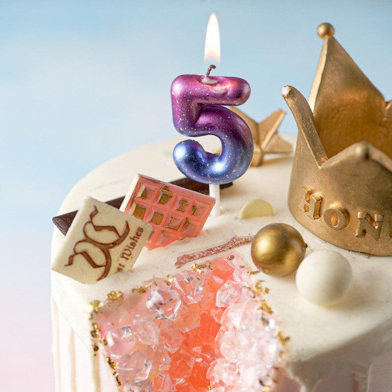 1pcs Starry Sky Candles Birthday Cake Decoration Gradient Party Cake Decor Candles Happy Birthday Number Candles for Cake Topper Decoration for Party Stevvex