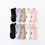 4 Pair/Lot Low Tube Boat Socks Gold Silk Embroidery Mouse Ankle Women Socks Cotton Low Cut Thin No Show Boat Socks For Men And Women Stevvex